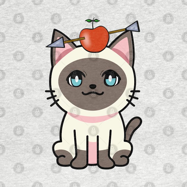 Cute siamese cat has an apple and arrow on head by Pet Station